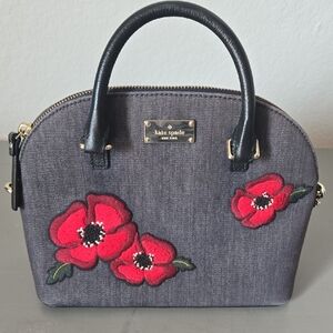 Kate Spade Black Satchel with Red Floral Embroidery